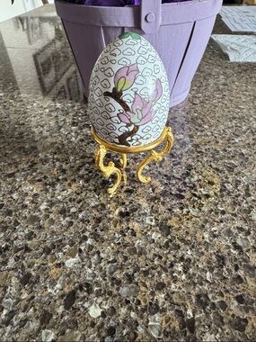 Pastel Floral Decorative Egg with Gold Stand